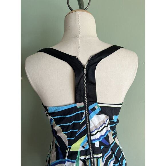 2B Bebe Blue Neon Green Geometric Dress Strapless Size Small - Picture 4 of 5